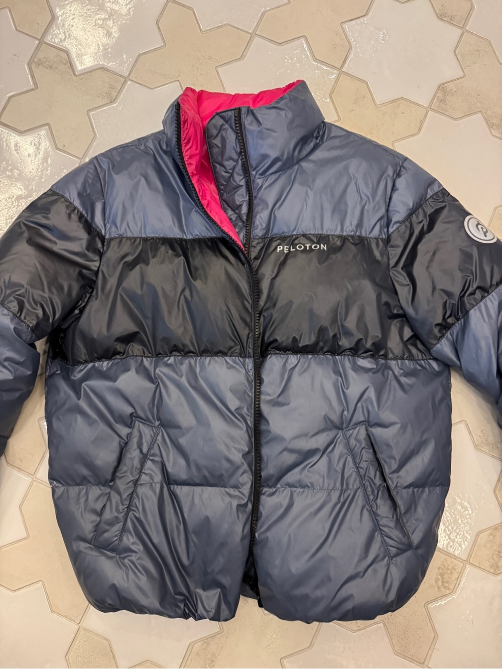 Peloton Blue Color Block Puffer Jacket - Size Small - Picture 3 of 5